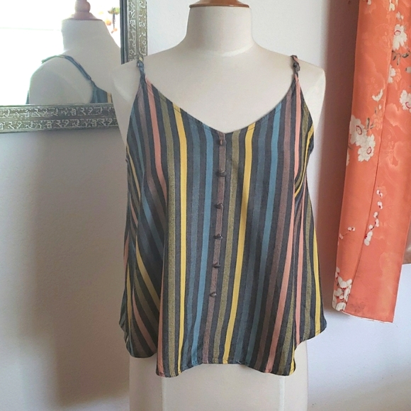 Mine 100% Rayon Striped Button A-Line Tank Top Size Medium - Picture 9 of 9